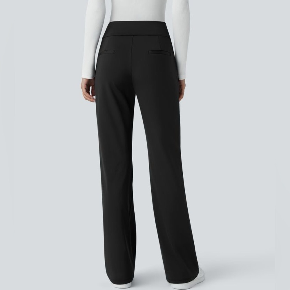 HALARA Flex Mid Rise side zipper pocket work Flare Pants-Size M Tall (Black)